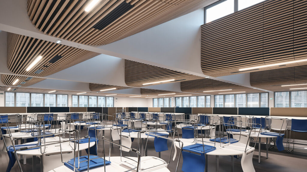 Détail châssis bloc-cadre et jonction bois exotique — Mess Fort de Montrouge